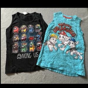 Paw Patrol Among Us 2 Piece Tank Top Muscle Shirt Set Boy 5T/5 Black Blue Summer
